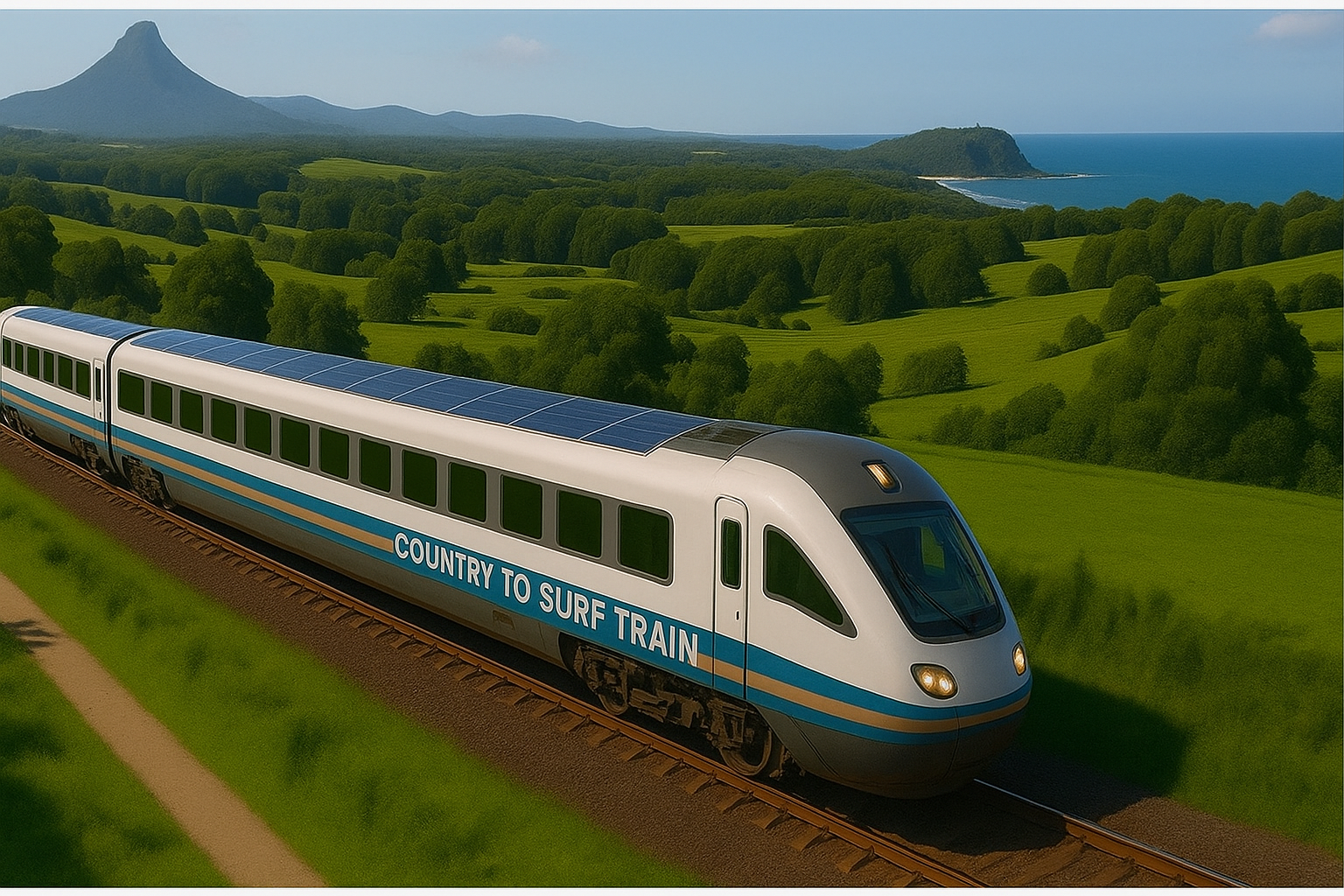 Artist's impression of the exterior render of the proposed future Country to Surf Train