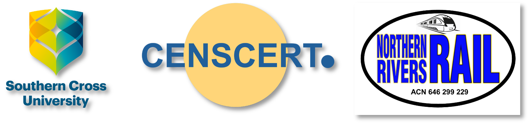 Combined Southern Cross University, Censcert, and Northern Rivers Rail Ltd Logo.
